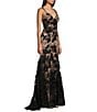 Blondie Nites Sequin Floral Lace Corset Trumpet Dress, Color:Black/Nude - Image 3