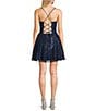 Blondie Nites Sequin Glitter Patterned Pinch Front Lace Up Back A-Line Dress - Image 2