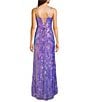 Blondie Nites Sequin Patterned Corset Bodice Lace Up Back Dress, Color:Purple Multi - Image 2