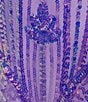 Blondie Nites Sequin Patterned Corset Bodice Lace Up Back Dress, Color:Purple Multi - Image 4
