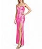 Blondie Nites Sequin Patterned Pinch Front Lace Up Back Side Slit Dress - Image 1