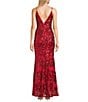 Blondie Nites Sequin Rose Patterned Notch Front V-Back Long Dress - Image 2