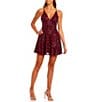 Color:Wine - Image 3 - Sequin V-Neck Cross Back Sequin Party Dress