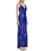 Blondie Nites Sequined Patterned V-Neck Side Slit Ballgown, Color:Royal/Multi - Image 3