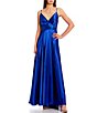 Color:Royal - Image 1 - Sleeveless Spaghetti Strap Surplice V-Neck Pleated Charmeuse Ball Gown