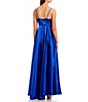 Color:Royal - Image 2 - Sleeveless Spaghetti Strap Surplice V-Neck Pleated Charmeuse Ball Gown