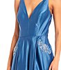 Color:Blue - Image 4 - Spaghetti Strap Plunge Neck Embellished Pocket Ball Gown