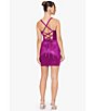Color:Fushia - Image 6 - Spaghetti Strap Sweetheart Lace-Up Back Shine Wrap Dress