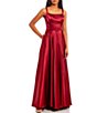 Color:Wine - Image 1 - Square Neck Princess Seamed Double Strap Back Charmeuse Ball Gown