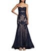 Color:Navy/Nude - Image 1 - Strapless Embellished Lace Tie Back Mermaid Gown