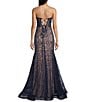 Color:Navy/Nude - Image 2 - Strapless Embellished Lace Tie Back Mermaid Gown