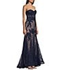 Color:Navy/Nude - Image 3 - Strapless Embellished Lace Tie Back Mermaid Gown
