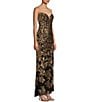 Color:Black/Gold - Image 3 - Strapless Pattern Sequin Side Slit Long Dress