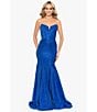 Color:Royal - Image 4 - Strapless V-Neck Metallic Glitter Mermaid Gown
