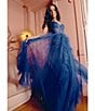 Color:Royal - Image 6 - Sweetheart Neckline Spaghetti Strap Corset Long Mesh Ruffled Ball Gown