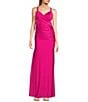 Color:Hot Pink - Image 1 - V-Neck Power Satin Tie Back Long Gown