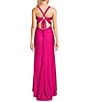 Color:Hot Pink - Image 2 - V-Neck Power Satin Tie Back Long Gown