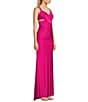 Color:Hot Pink - Image 3 - V-Neck Power Satin Tie Back Long Gown
