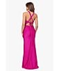 Color:Hot Pink - Image 6 - V-Neck Power Satin Tie Back Long Gown