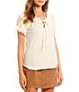 Color:Ivory - Image 1 - Crochet Lace Short Sleeve Top