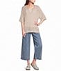Blu Pepper Crochet Split Neck Elbow Sleeve Knit Top - Image 3