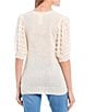 Color:Cream - Image 2 - Dotted Textured Elbow Sleeve Knit Top