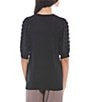 Color:Black - Image 2 - Dotted Textured Elbow Sleeve Knit Top