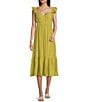 Color:Kiwi - Image 1 - Empire Waist Flutter Sleeve Midi Dress