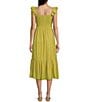 Color:Kiwi - Image 2 - Empire Waist Flutter Sleeve Midi Dress
