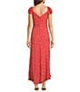 Blu Pepper Floral Print Flutter Sleeve Side Slit Midi Dress, Color:Red - Image 2
