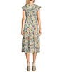 Color:Mint Multi - Image 2 - Floral Print Short Sleeve Smocked Bodice Tiered Midi Dress