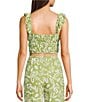 Blu Pepper Floral Print Square Neck Shirred Cropped Coordinating Tank Top, Color:Light Olive - Image 2
