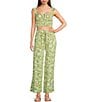 Blu Pepper Floral Print Square Neck Shirred Cropped Coordinating Tank Top, Color:Light Olive - Image 3