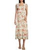 Color:Ivory Multi - Image 1 - Floral Print Tie Strap Tiered Midi Dress