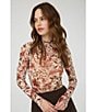 Blu Pepper Floral Printed Mesh Mock Neck Long Sleeve Top - Image 5