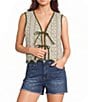 Blu Pepper Floral Printed Scalloped Hem Tie Front Vest - Image 1