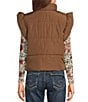 Blu Pepper Flutter Sleeve Bow Detail Zip-Up Puffer Vest, Color:Brown - Image 2