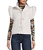 Blu Pepper Flutter Sleeve Bow Detail Zip-Up Puffer Vest, Color:Cream - Image 1