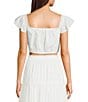 Blu Pepper Flutter-Sleeve Lace-Trimmed Crop Top, Color:White - Image 2