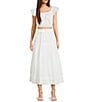 Blu Pepper Flutter-Sleeve Lace-Trimmed Crop Top, Color:White - Image 3