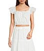 Blu Pepper Flutter-Sleeve Lace-Trimmed Crop Top - Image 1