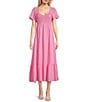 Blu Pepper Flutter Sleeve Smocked V-Neck Midi Dress, Color:Pink - Image 1