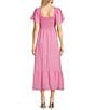Color:Pink - Image 2 - Flutter Sleeve Smocked V-Neck Midi Dress