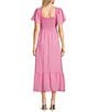 Blu Pepper Flutter Sleeve Smocked V-Neck Midi Dress, Color:Pink - Image 2