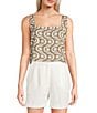 Blu Pepper Geometric Pattern Square Neck Cropped Tie Back Coordinating Tank Top, Color:Light Mocha - Image 1