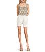 Blu Pepper Geometric Pattern Square Neck Cropped Tie Back Coordinating Tank Top, Color:Light Mocha - Image 3