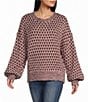 Blu Pepper Geometric Patterned Long Sleeve Marled Trim Relaxed Sweater - Image 1