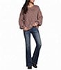 Blu Pepper Geometric Patterned Long Sleeve Marled Trim Relaxed Sweater - Image 3