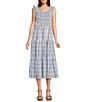 Blu Pepper Gingham Square Neck Ruffle Sleeve Smocked Midi Dress - Image 4