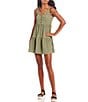 Color:Olive - Image 1 - Gingham Tiered Button Front Dress
